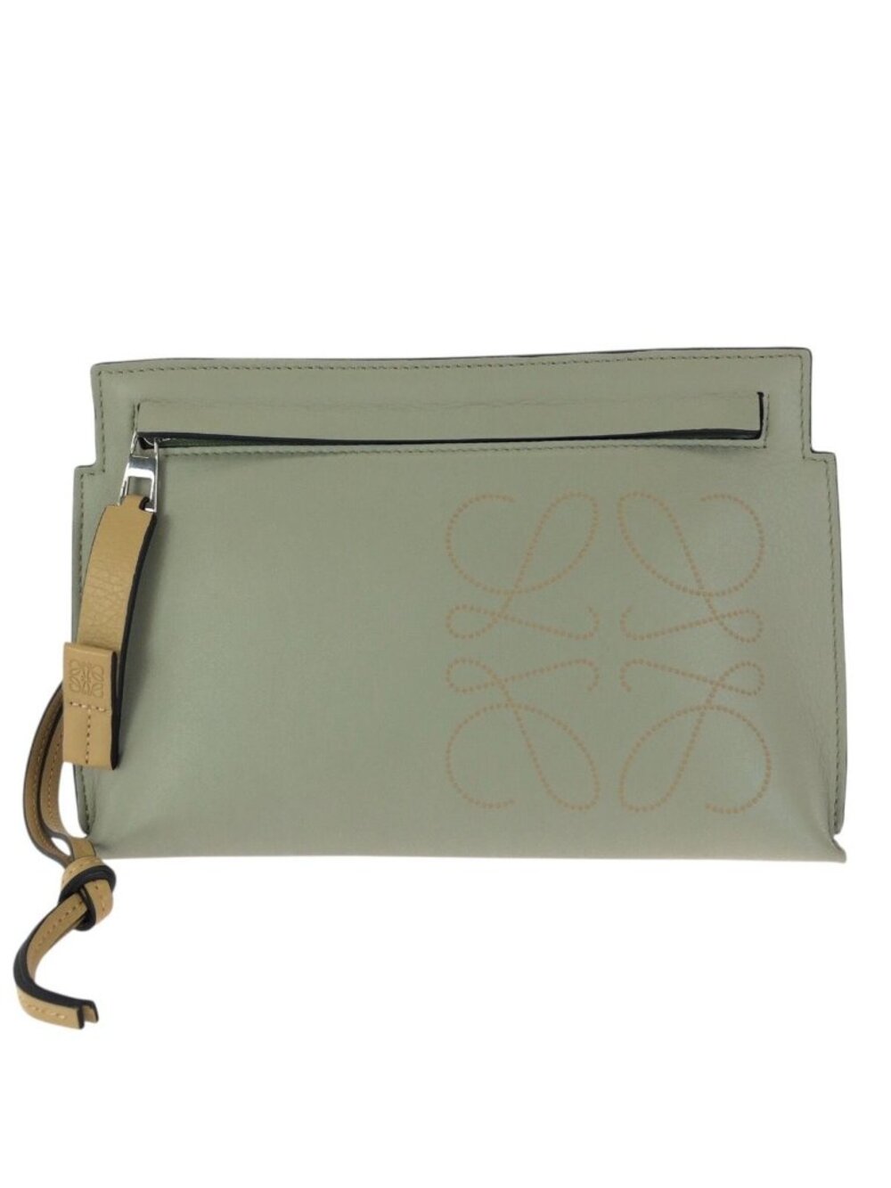 Loewe Anagram Mini T Pouch Green Beige Silver Leather Clutch